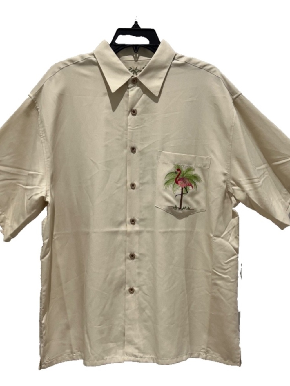 BAMBOO CAY Fine Resort Wear Sz Men’s L Embroidered FLAMINGO and Palm Trees